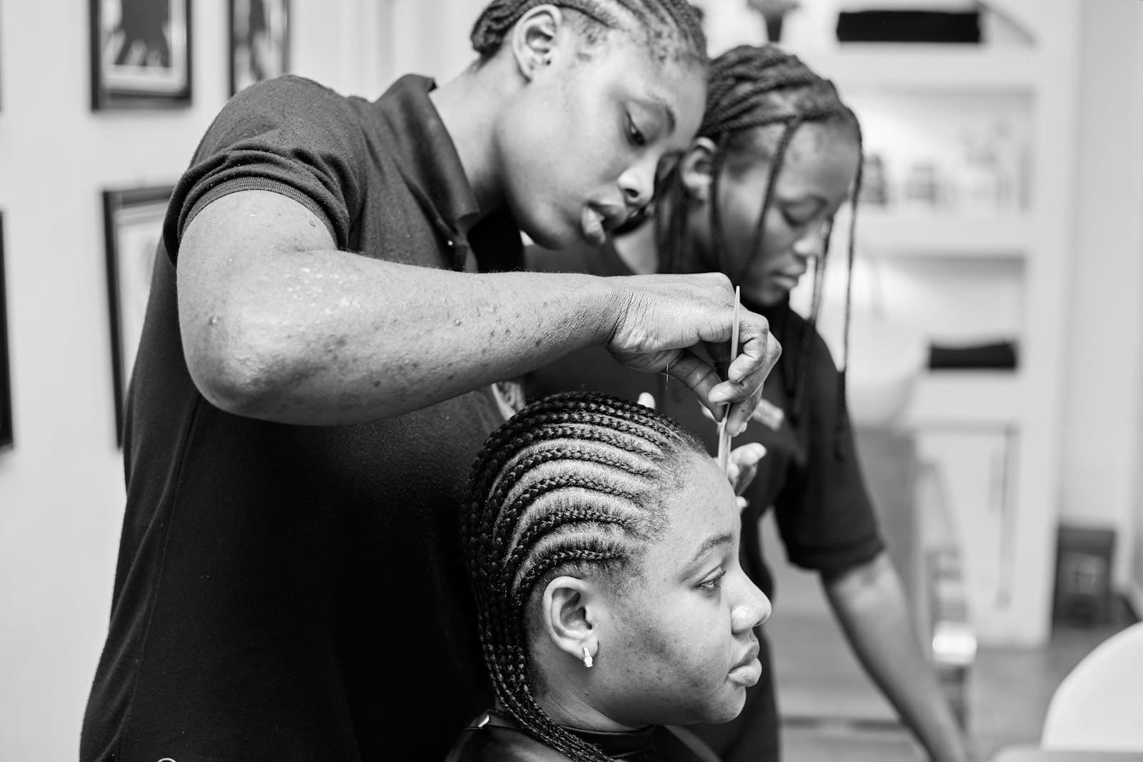 Freshly finished braids, styled in a home studio