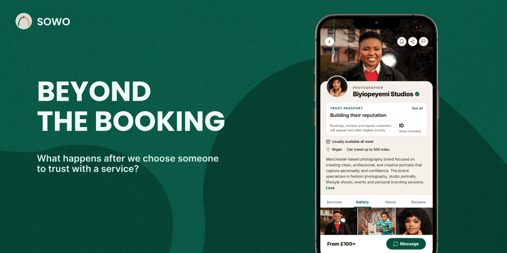 Beyond the Booking by SOWO, featuring a SOWO provider profile and Trust Passport.